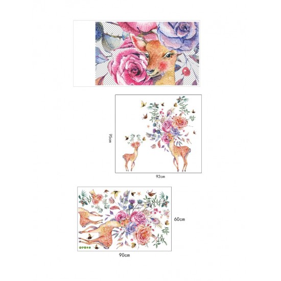 Sticker decorativ, Caprioare, Flori, 95 cm, 788STK