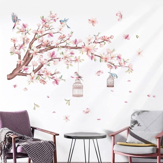 Sticker decorativ, Creanga de copca cu flori roz, 90 cm, 1138STK Sticker decorativ, Creanga de copca cu flori roz, 90 cm, 1138STK