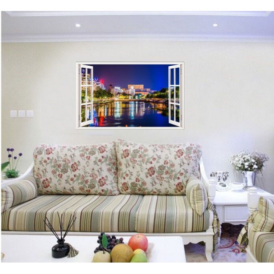 Sticker decorativ, Fereastra 3D, Bucuresti, 85 cm, 634STK