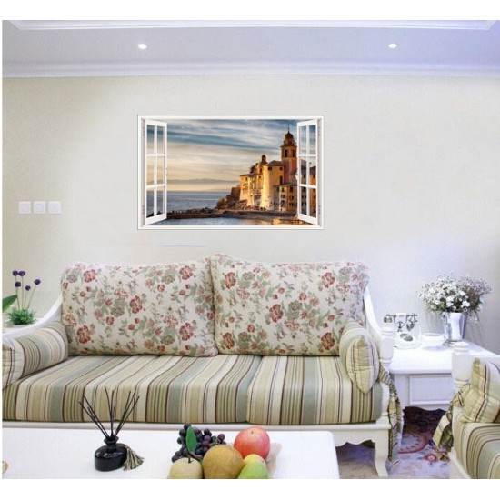 Sticker decorativ, Fereastra 3D, Camogli liguria, 85 cm, 671STK Sticker decorativ, Fereastra 3D, Camogli liguria, 85 cm, 671STK