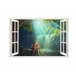 Sticker decorativ, Fereastra 3D, Cascada, 85 cm, 616STK