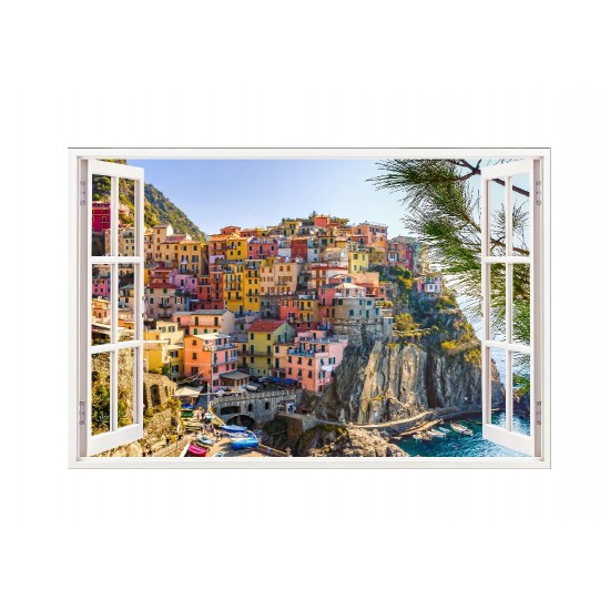 Sticker decorativ, Fereastra 3D, Cinque Terre, 85 cm, 673STK Sticker decorativ, Fereastra 3D, Cinque Terre, 85 cm, 673STK