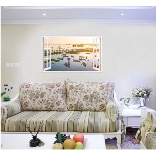 Sticker decorativ, Fereastra 3D, Lac, 85 cm, 658STK