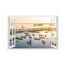Sticker decorativ, Fereastra 3D, Lac, 85 cm, 658STK
