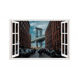 Sticker decorativ, Fereastra 3D, Manhattan Bridge, 85 cm, 571STK