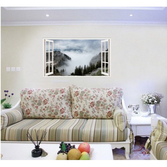 Sticker decorativ, Fereastra 3D, Munte, 85 cm, 630STK