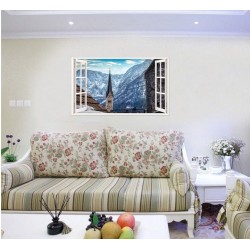Sticker decorativ, Fereastra 3D, Munte, 85 cm, 652STK