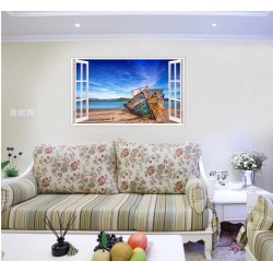 Sticker decorativ, Fereastra 3D, Plaja, 85 cm, 619STK