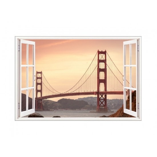 Sticker decorativ, Fereastra 3D, Podul Golden Gate, 85 cm, 641STK Sticker decorativ, Fereastra 3D, Podul Golden Gate, 85 cm, 641STK
