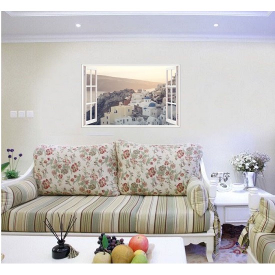 Sticker decorativ, Fereastra 3D, Santorini, 85 cm, 672STK Sticker decorativ, Fereastra 3D, Santorini, 85 cm, 672STK