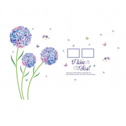 Sticker decorativ, Flori albastre cu 2 rame foto, 145 cm, 795STK