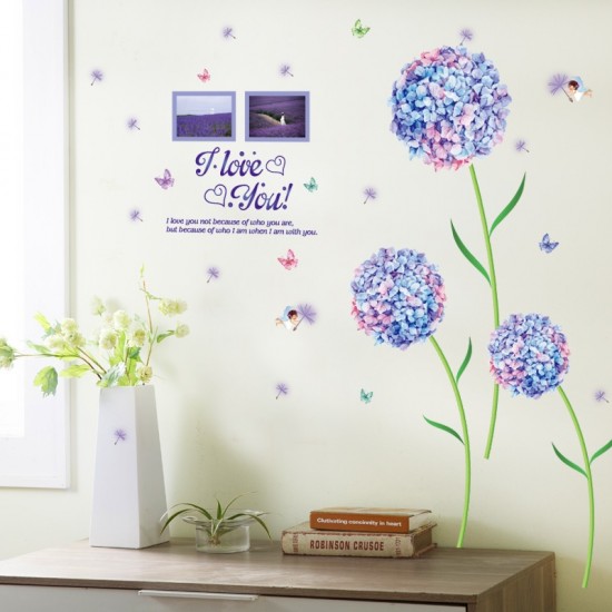 Sticker decorativ, Flori albastre cu 2 rame foto, 145 cm, 795STK Sticker decorativ, Flori albastre cu 2 rame foto, 145 cm, 795STK