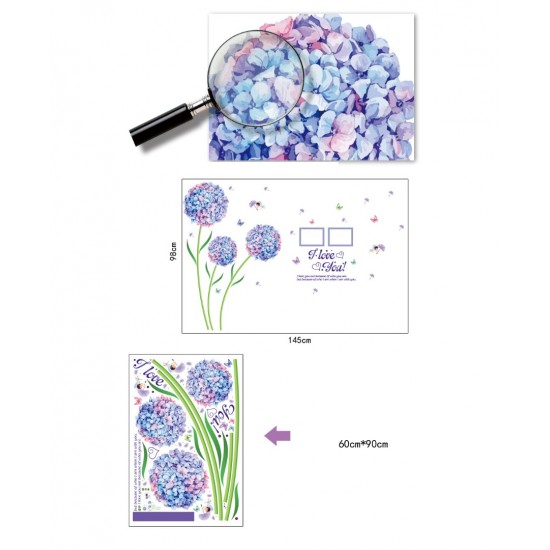 Sticker decorativ, Flori albastre cu 2 rame foto, 145 cm, 795STK Sticker decorativ, Flori albastre cu 2 rame foto, 145 cm, 795STK