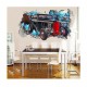 Sticker decorativ, Gaura in perete 3D, Masina, 85 cm, 1013-1STK