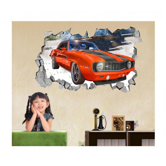 Sticker decorativ, Gaura in perete, Masina, 80 cm, 1006STK-2