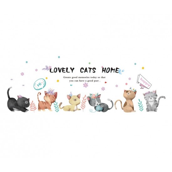 Sticker decorativ, Pisici, Lovely cats home, 135 cm, 728STK Sticker decorativ, Pisici, Lovely cats home, 135 cm, 728STK