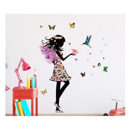 Sticker decorativ, Printesa, Fluturi, 110 cm, 730STK
