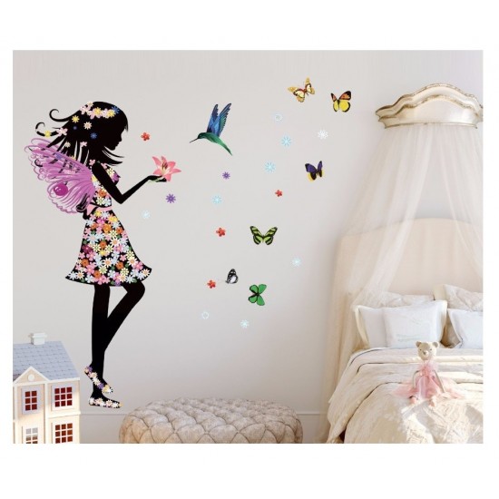 Sticker decorativ, Printesa, Fluturi, 110 cm, 730STK