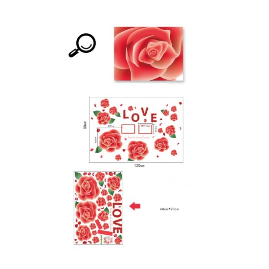 Sticker decorativ, Trandafiri rosii cu 2 rame foto, 120 cm, 793STK