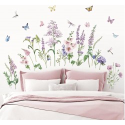 Sticker decorativ cu Flori mov cu fluturi, 120 cm, 1133STK Sticker decorativ cu Flori mov cu fluturi, 120 cm, 1133STK