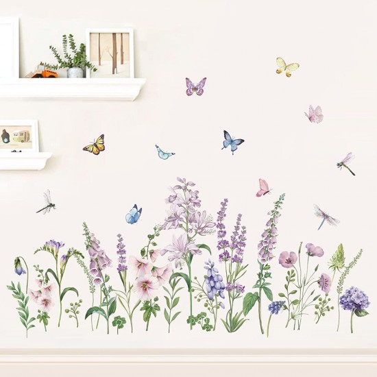 Sticker decorativ cu Flori mov cu fluturi, 120 cm, 1133STK Sticker decorativ cu Flori mov cu fluturi, 120 cm, 1133STK
