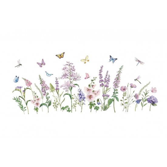 Sticker decorativ cu Flori mov cu fluturi, 120 cm, 1133STK Sticker decorativ cu Flori mov cu fluturi, 120 cm, 1133STK