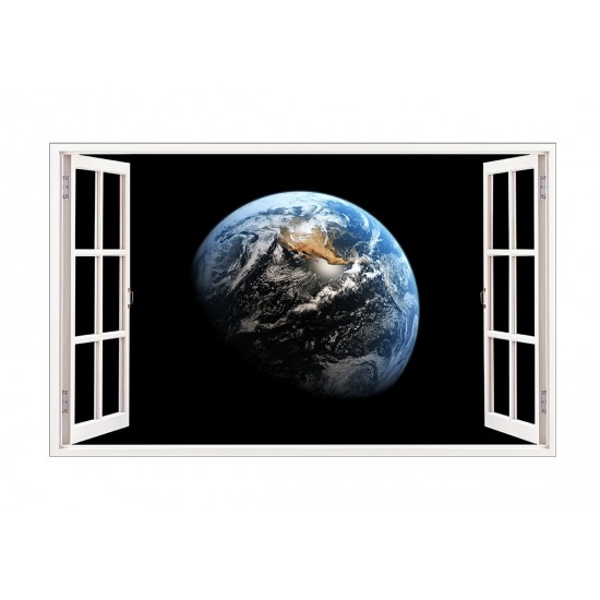 Sticker decorativ, fereastra 3D,  Planeta, 85 cm, 1036STK