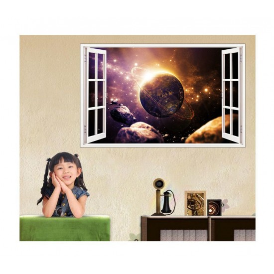 Sticker decorativ, fereastra 3D,  Planeta, 85 cm, 1042STK