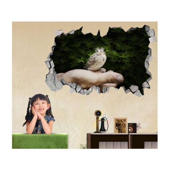 Sticker decorativ, gaura in perete 3D,  Bird, 85 cm, 184STK-1