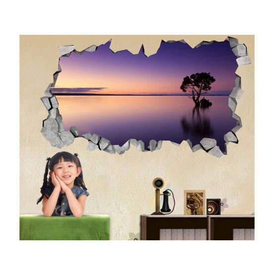 Sticker decorativ, gaura in perete 3D,  Ocean, 85 cm, 178STK-1