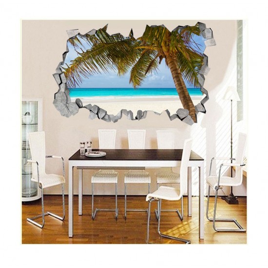 Sticker decorativ, gaura in perete 3D, Plaja, 85 cm, 166STK-1 Sticker decorativ, gaura in perete 3D, Plaja, 85 cm, 166STK-1