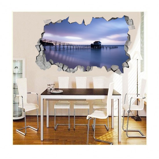 Sticker decorativ, gaura in perete 3D,  Plaja, 85 cm, 168STK-1