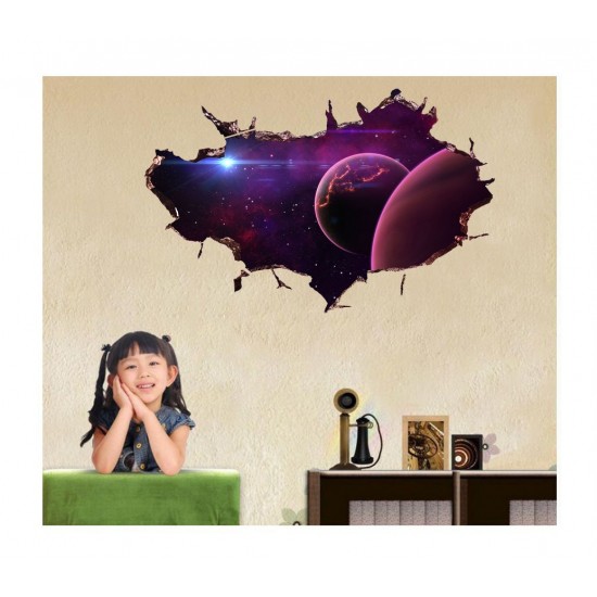 Sticker decorativ, gaura in perete 3D,  Planeta, 85 cm, 1035STK-2