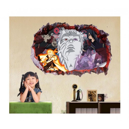 Sticker decorativ, gaura in perete 3D, Uchiha-Uzumaki, 85 cm, 1017STK-1
