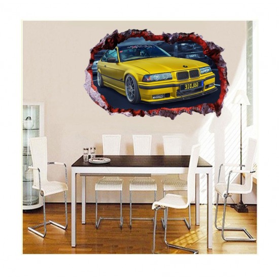 Sticker decorativ masina, Gaura in perete 3D, 80 cm, 1010STK-2 Sticker decorativ masina, Gaura in perete 3D, 80 cm, 1010STK-2