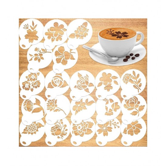 Set 50 de sabloane pentru decorarea parjiturilor, cafea, pentru pictura, Alb, 8.7 cm, A1427