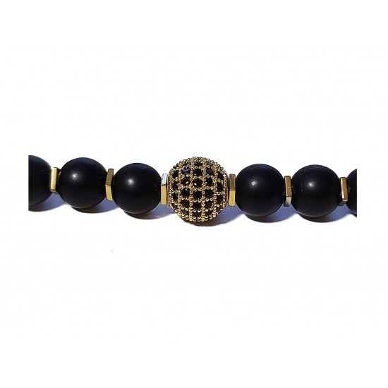 Bratara cu pietre naturale, Onix, Gold Charm, A4B174 Bratara cu pietre naturale, Onix, Gold Charm, A4B174