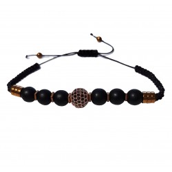 Bratara cu pietre naturale, Onix, Roz auriu Charm, A4B173 Bratara cu pietre naturale, Onix, Roz auriu Charm, A4B173