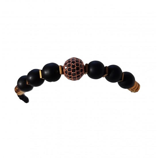 Bratara cu pietre naturale, Onix, Roz auriu Charm, A4B173