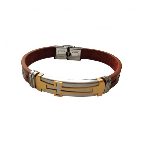 Bratara din piele ecologica, Cruce, Inox, A4B107 Bratara din piele ecologica, Cruce, Inox, A4B107