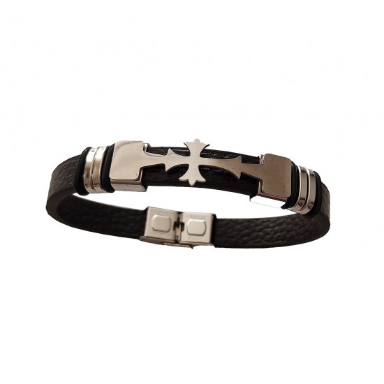 Bratara din piele ecologica, Cruce, Inox, A4B87
