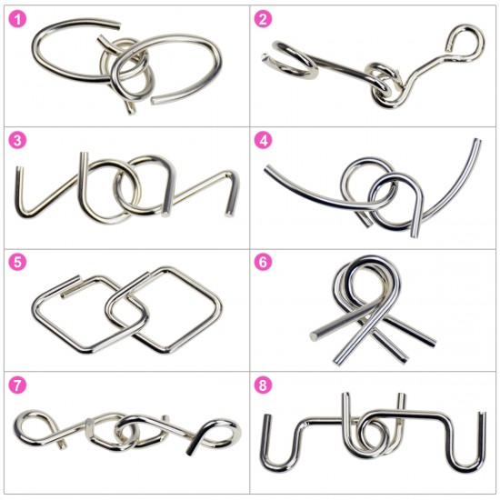 Set  puzzle Brain Twister 8 jocuri din Metal, pentru copii si adolescenti, 9BAFF