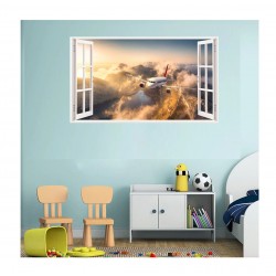 Sticker decorativ, Fereastra 3D, Avion, 85 cm, 391STK Sticker decorativ, Fereastra 3D, Avion, 85 cm, 391STK