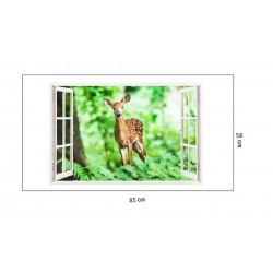 Sticker decorativ, Fereastra 3D, Caprioara, 85 cm, 284STK