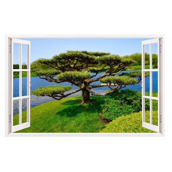 Sticker decorativ, Fereastra 3D, Copac, 85 cm, 266STK Sticker decorativ, Fereastra 3D, Copac, 85 cm, 266STK