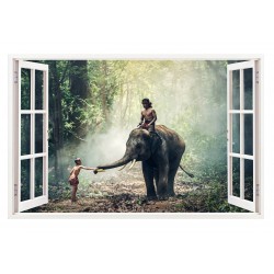 Sticker decorativ, Fereastra 3D, Elefant, 85 cm, 287STK