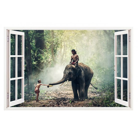 Sticker decorativ, Fereastra 3D, Elefant, 85 cm, 287STK Sticker decorativ, Fereastra 3D, Elefant, 85 cm, 287STK