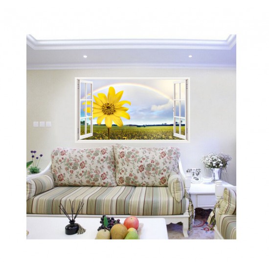 Sticker decorativ, Fereastra 3D, Floarea soarelui, 85 cm, 337STK