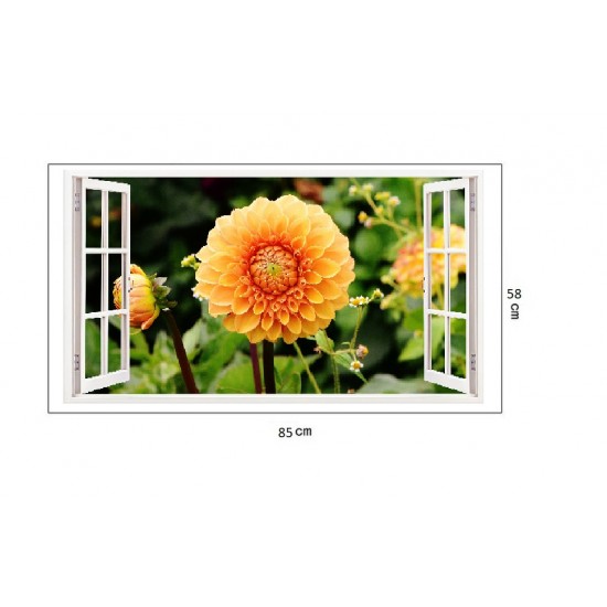 Sticker decorativ, Fereastra 3D, Flori, 85 cm, 243STK