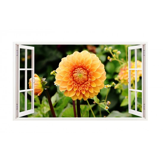 Sticker decorativ, Fereastra 3D, Flori, 85 cm, 243STK
